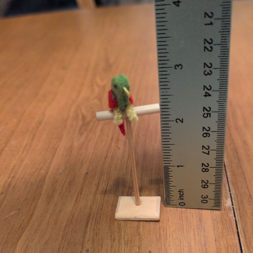 Dollhouse Miniature Parrot Bird on a Stand Accessory